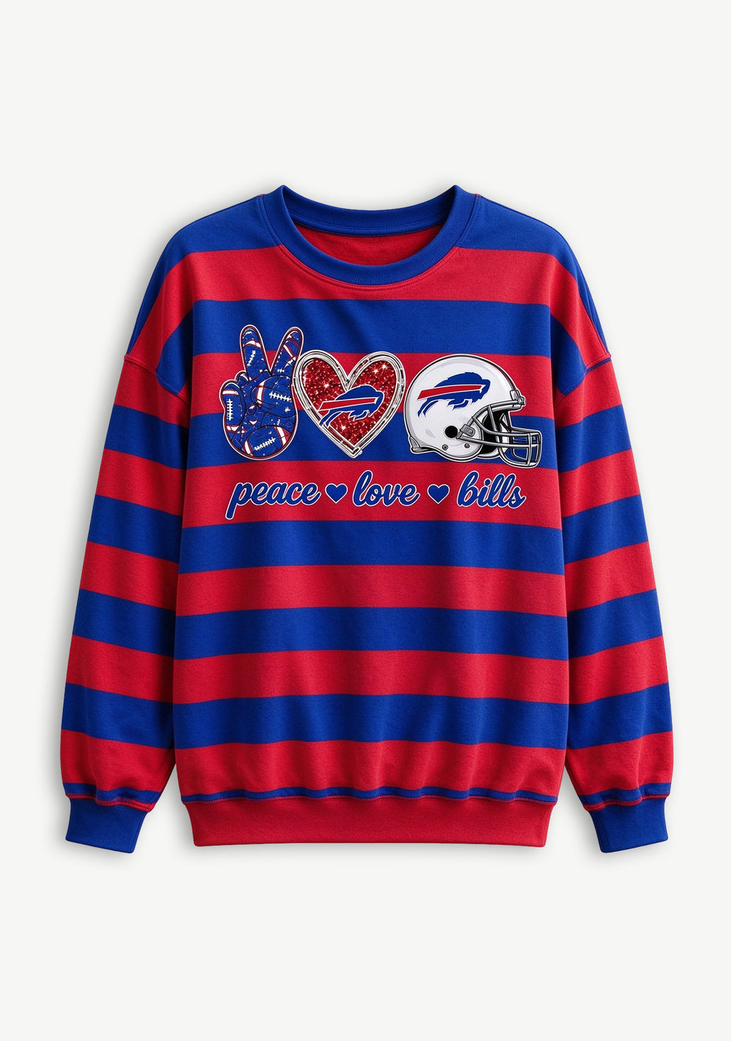 Women's Peace Love Buffalo Bills Striped Crewneck Sweatshirt
