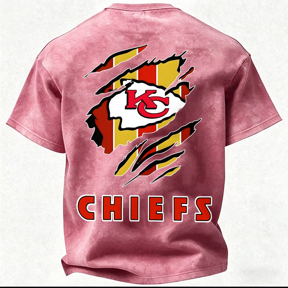 Kansas City Chiefs Printed Unisex 100% Pure Cotton Washed T-Shirt
