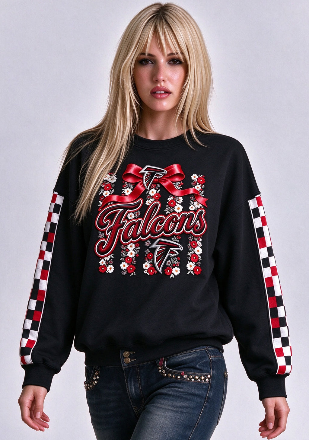 Women's Atlanta Falcons Floral Bow Crewneck Sweatshirt