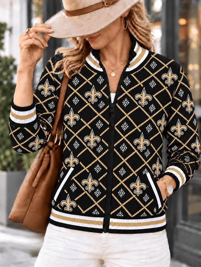 Women's New Orleans Saints Argyle Print Zip Up Varsity Jacket Main image