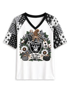 Women's Las Vegas Raiders Patchwork Sleeve V-Neck Raglan T-Shirt