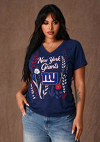 Women's New York Giants Wildflower Graphic V-Neck Raglan Rolled T-Shirt
