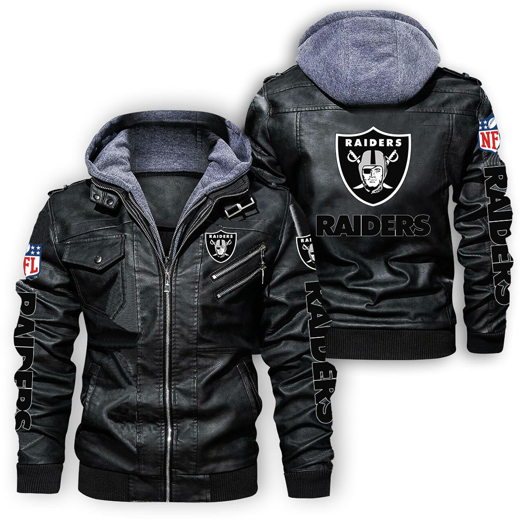 Las Vegas Raiders Logo PU Faux Leather Hooded Jacket