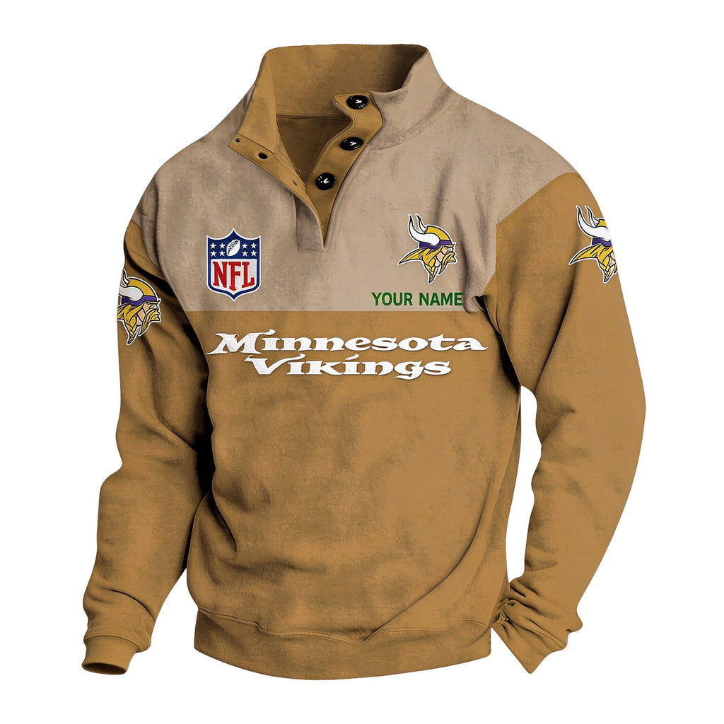 Men's Minnesota Vikings Button Mock Neck Sweatshirt