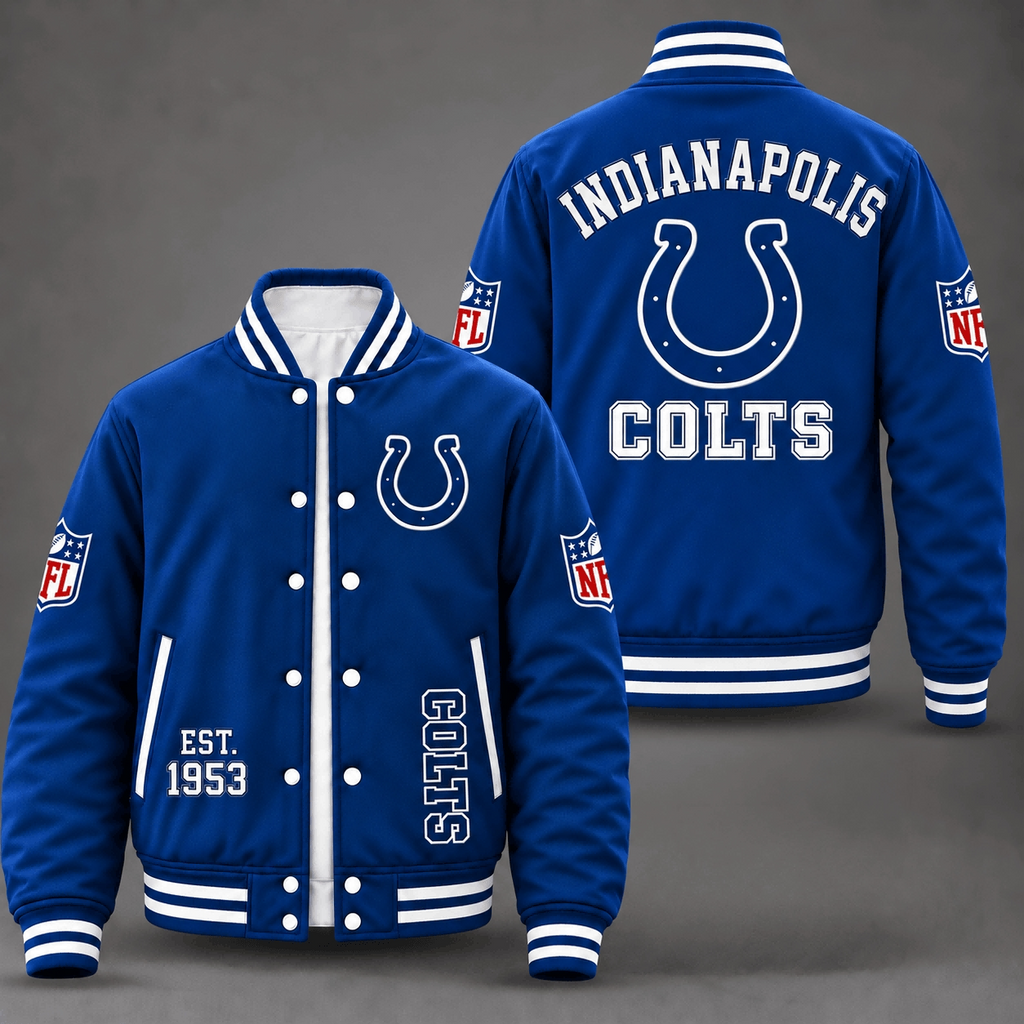 Unisex Indianapolis Colts Logo Printed Varsity Jacket