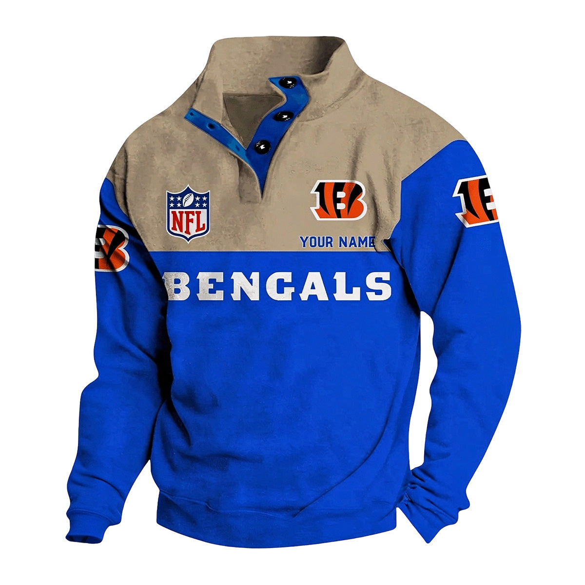 Men's Cincinnati Bengals Button Mock Neck Sweatshirt