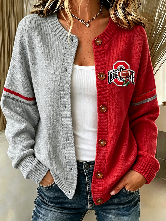 Women'S Casual Football Plant Knitted Cardigan Top Main image