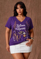 Women's Baltimore Ravens Wildflower Graphic V-Neck Raglan Rolled T-Shirt