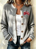 Women's Football Fans Printed Knitted Cardigan Top