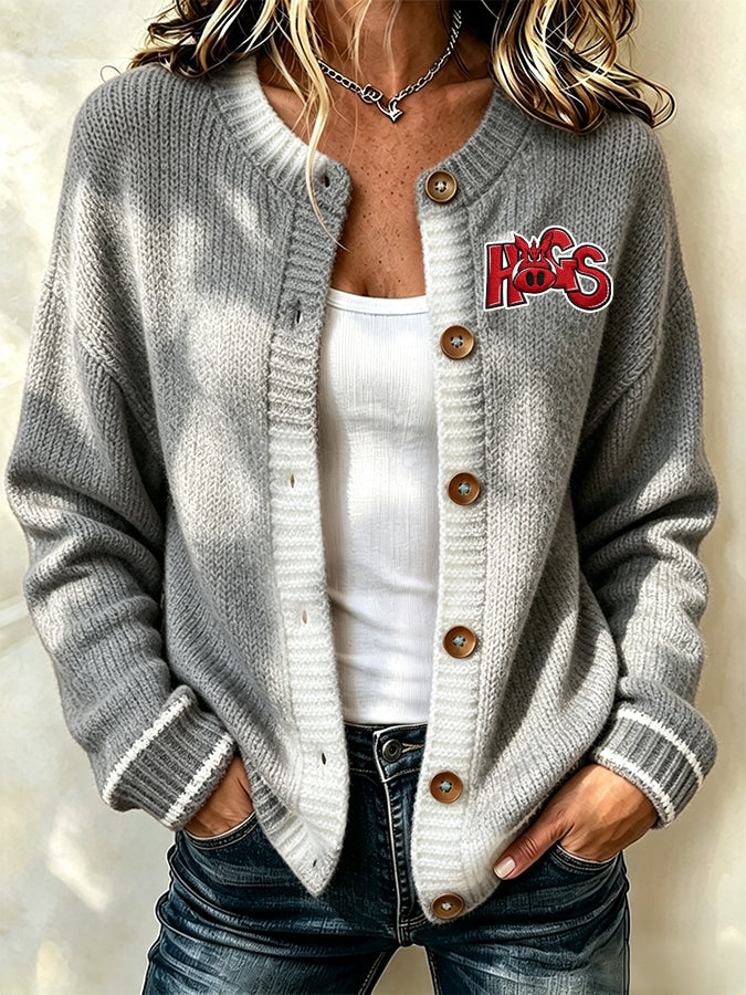 Women's Football Fans Printed Knitted Cardigan Top