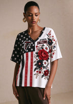 Women's Atlanta Falcons American Flag Floral V-Neck T-Shirt