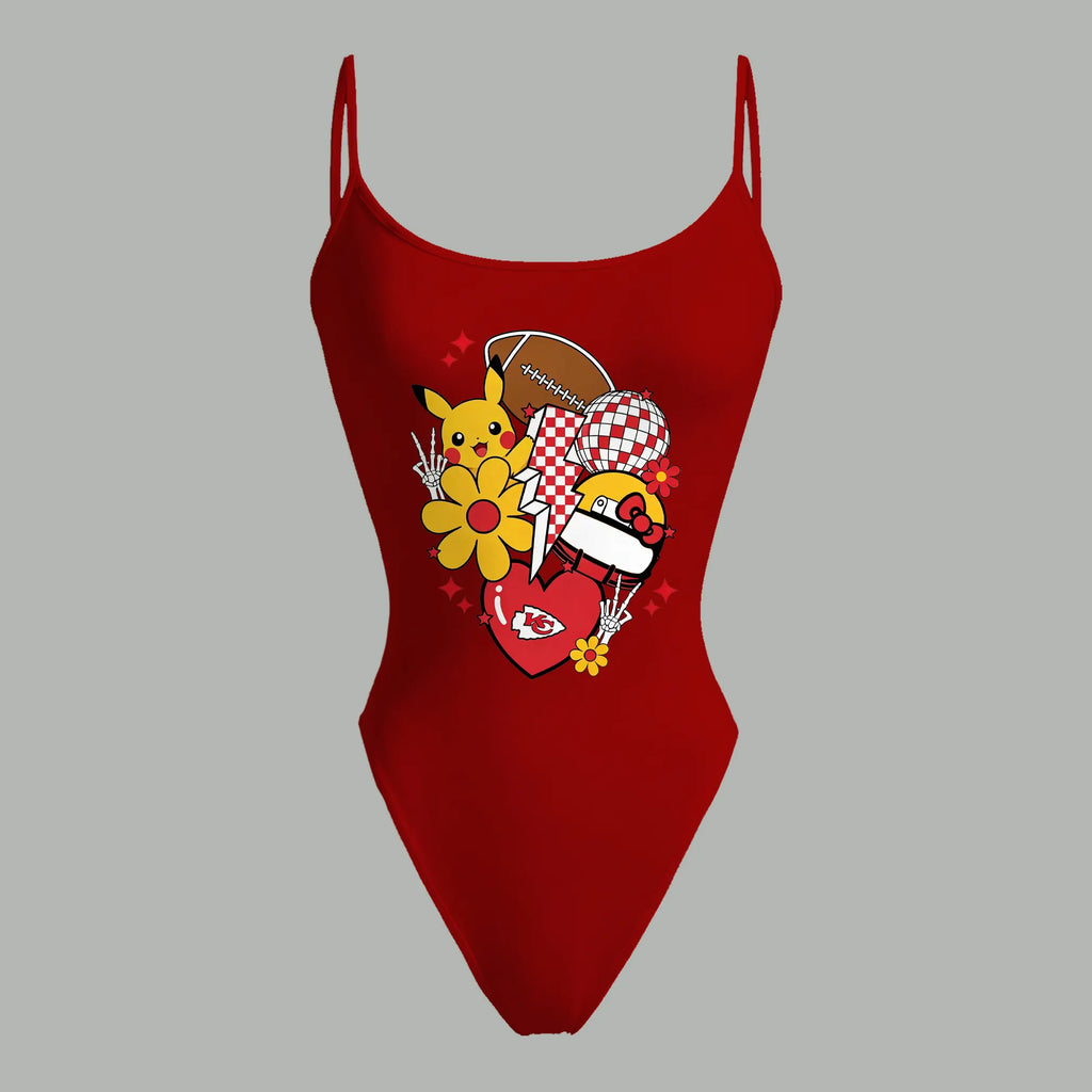 Kansas City Chiefs X Pokémon Bodysuit  & Stretch Black Denim Shorts Two-Piece Set