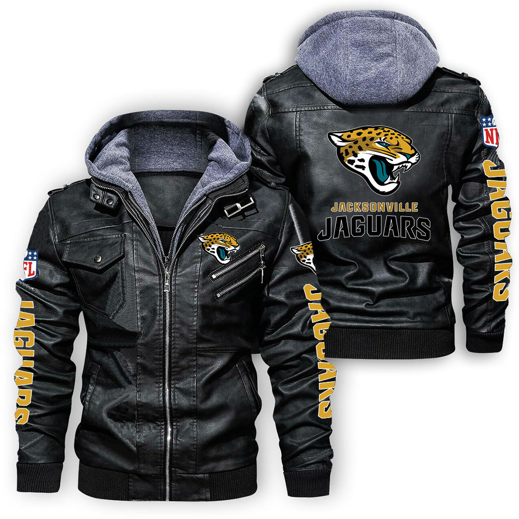 Jacksonville Jaguars Logo PU Faux Leather Hooded Jacket Main image