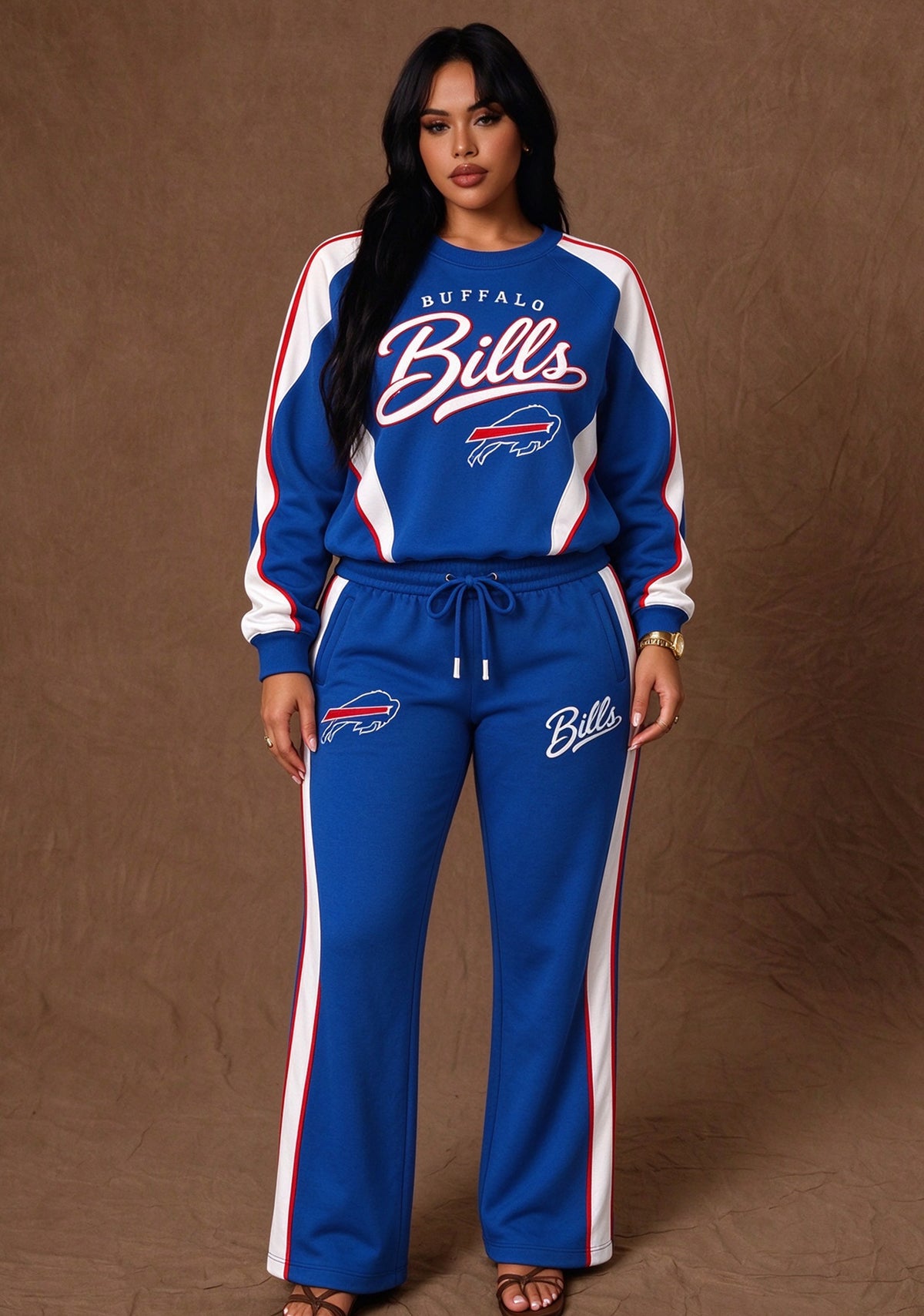 Women's Buffalo Bills Crewneck Sweatshirt & Flared Pants 2 Piece Set