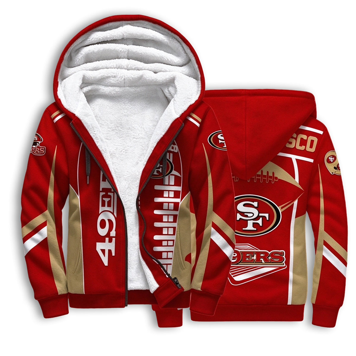 San Francisco 49ers Fleece Lined Zip Up Football Fan Hooded Jacket Main image