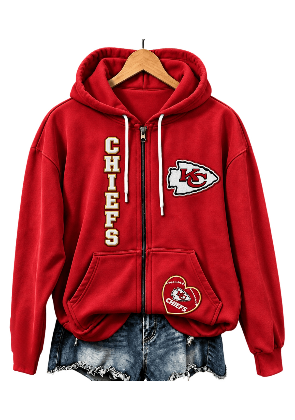Kansas City Chiefs Women Heart Football Graphic Zip Up Hoodie