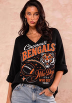 Women Cincinnati Bengals Who Dey Football Graphic Long Sleeve Game Day Shirt