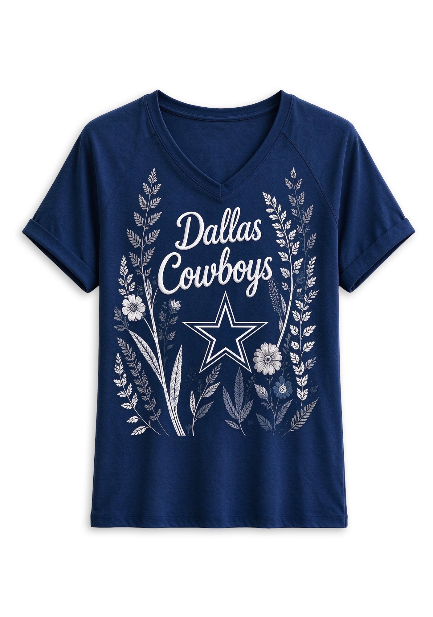 Women's Dallas Cowboys Wildflower Graphic V-Neck Raglan Rolled T-Shirt Secondary image
