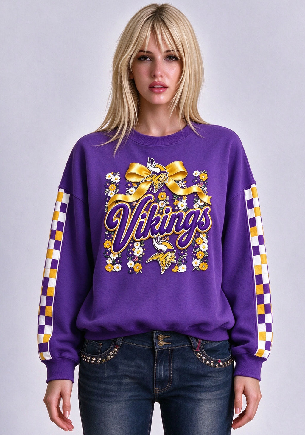 Women's Minnesota Vikings Floral Bow Crewneck Sweatshirt