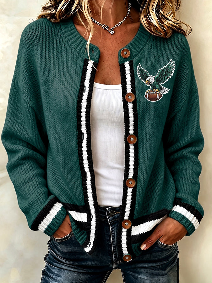 Women'S Casual Football Print Knitted Cardigan Top Main image