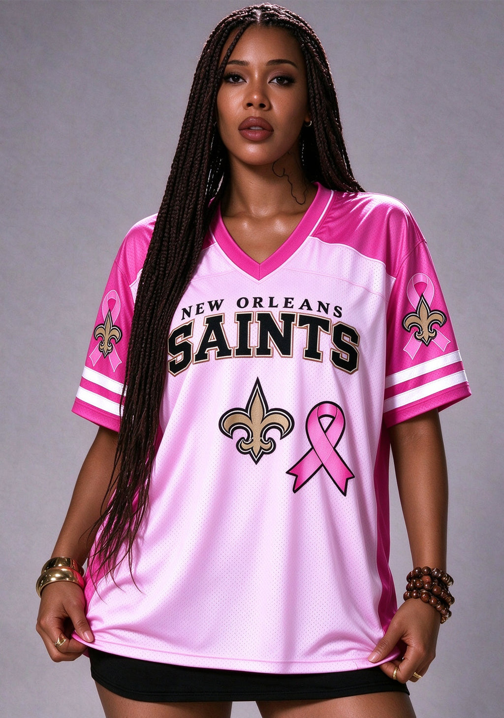 Women New Orleans Saints Breast Cancer Awareness Pink Ribbon Mesh Jersey