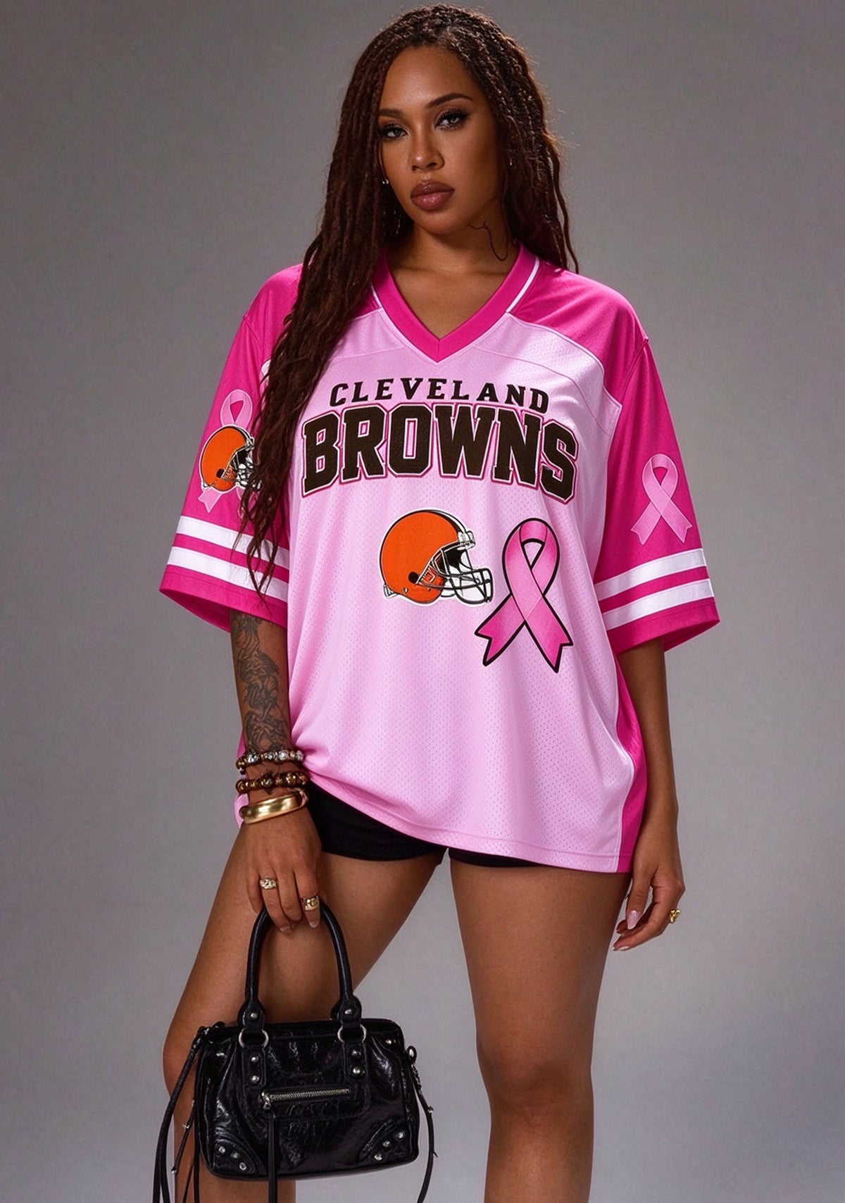 Women Cleveland Browns Breast Cancer Awareness Pink Ribbon Mesh Jersey
