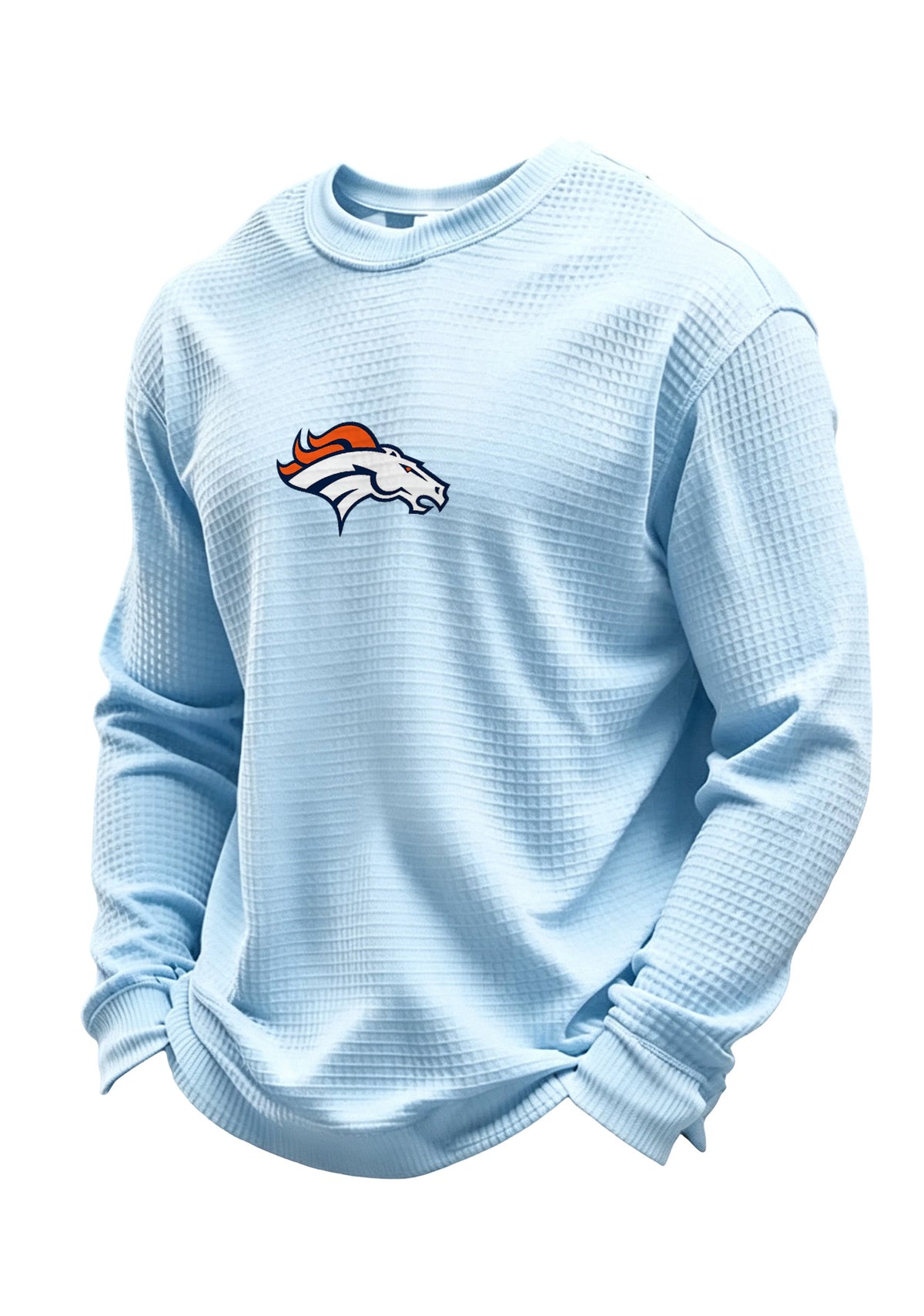 Denver Broncos Horse Helmet Waffle Knit Crewneck Sweatshirt