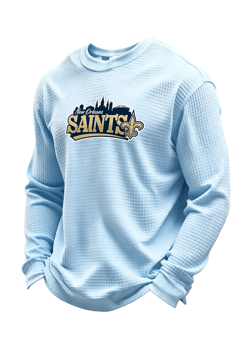 New Orleans Saints Ripped Effect Waffle Knit Crewneck Sweatshirt