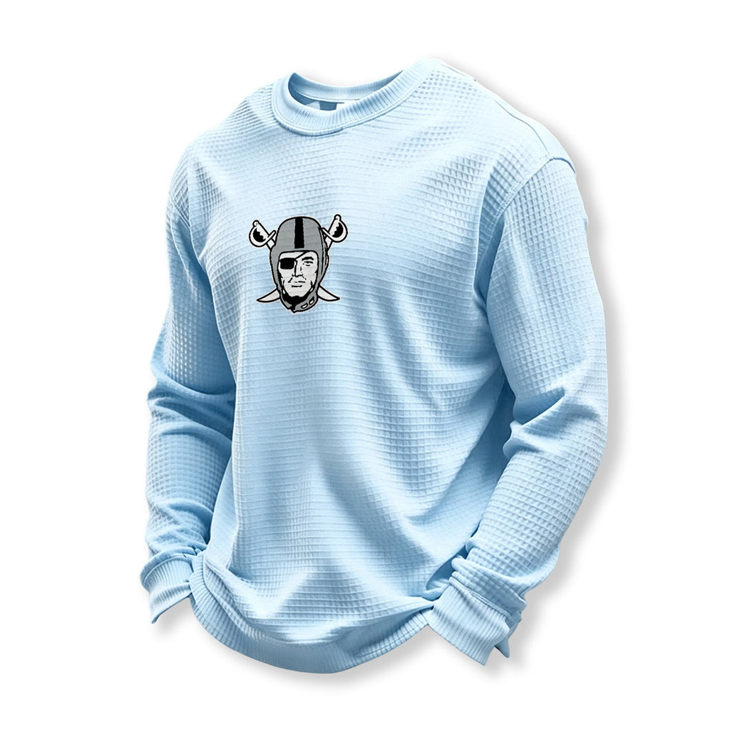 Raiders Helmet Graphic Waffle Knit Crewneck Sweatshirt