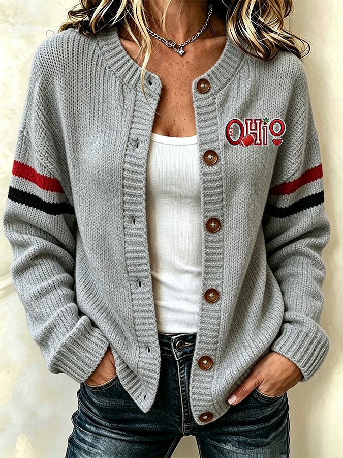Women'S Casual Football Plant Knitted Cardigan Top Secondary image