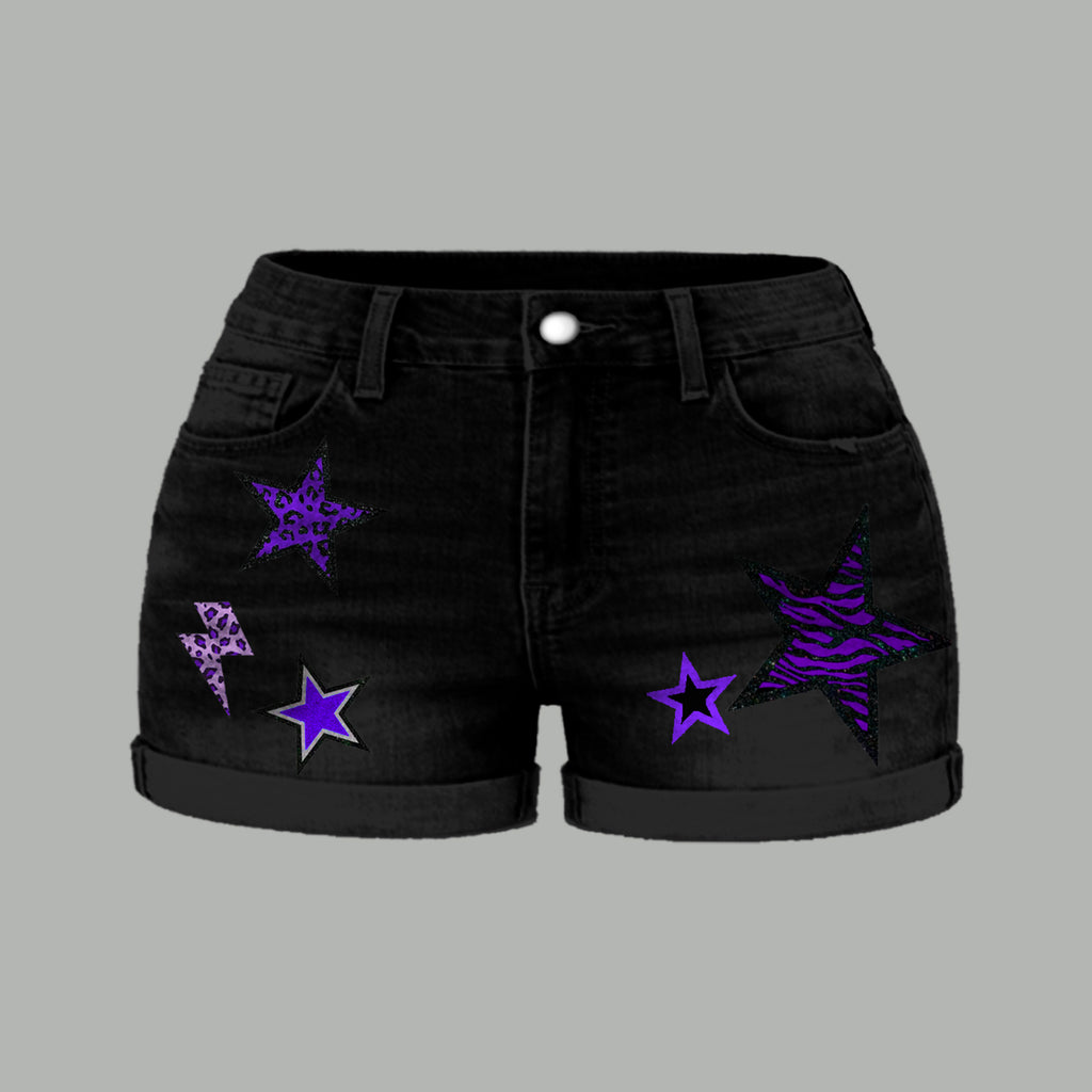 Baltimore Ravens X Pokémon Bodysuit  & Stretch Black Denim Shorts Two-Piece Set