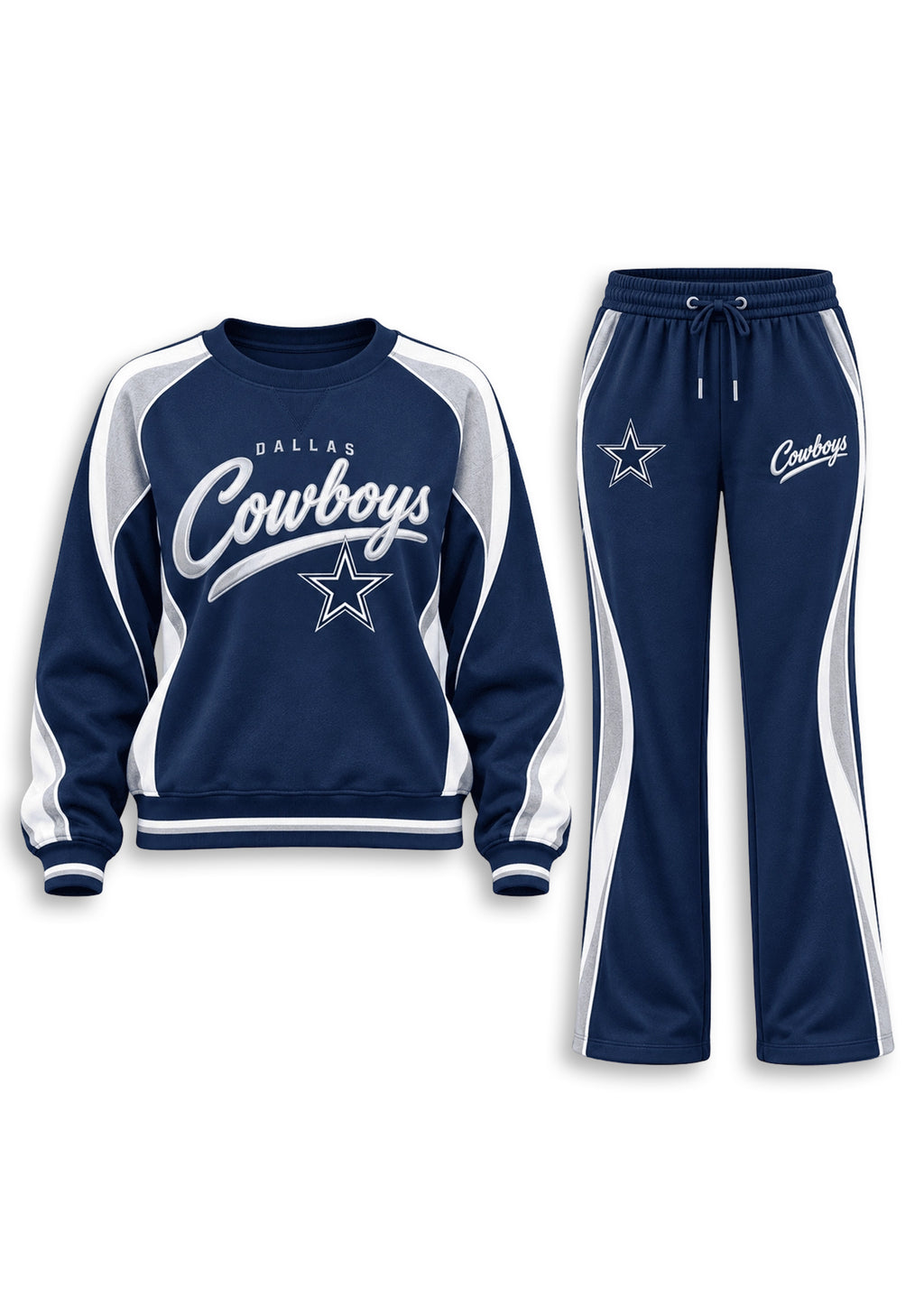 Women's Dallas Cowboys Crewneck Sweatshirt & Flared Pants 2 Piece Set