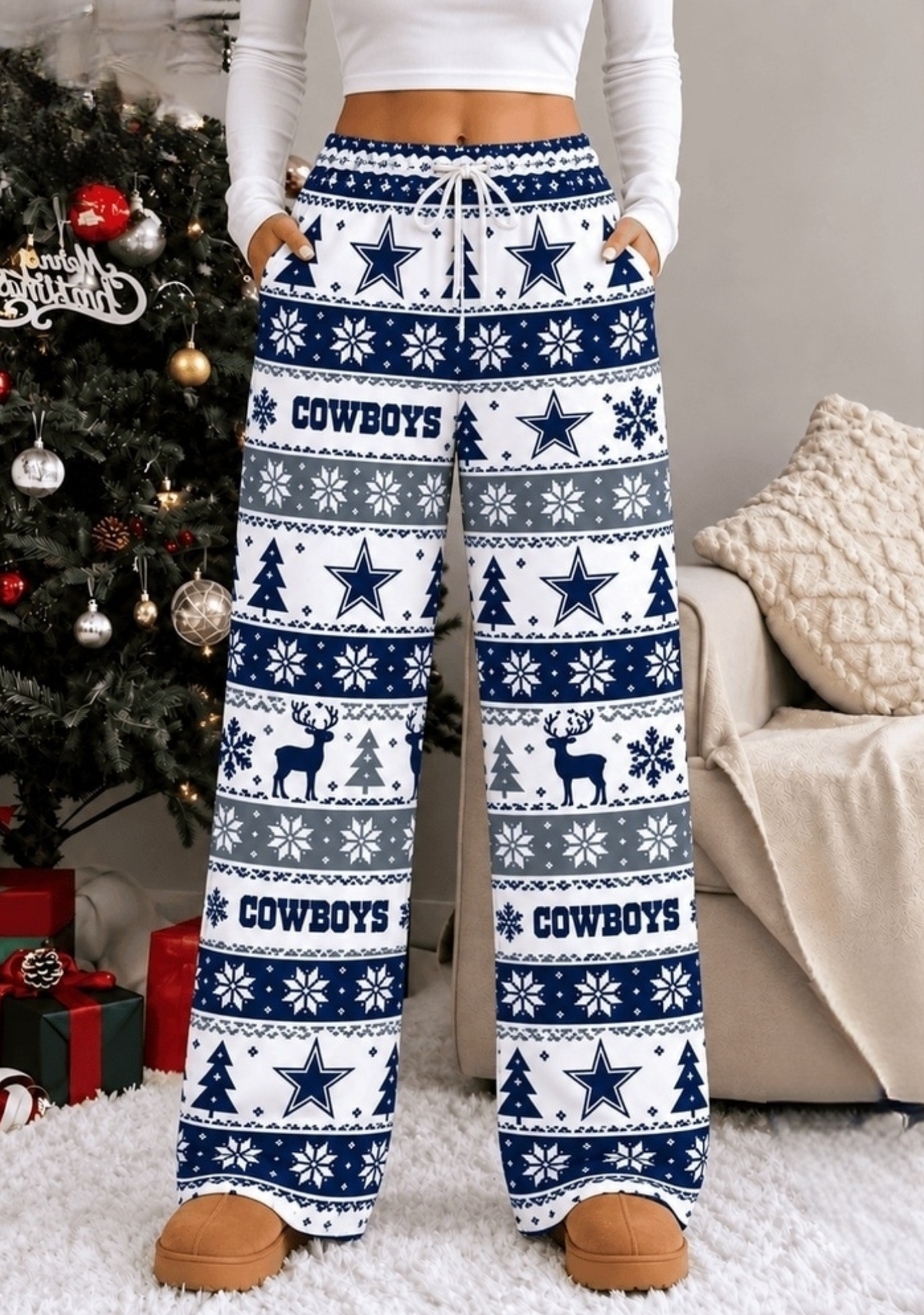 Womens Dallas Cowboys Christmas Wide Leg Pants