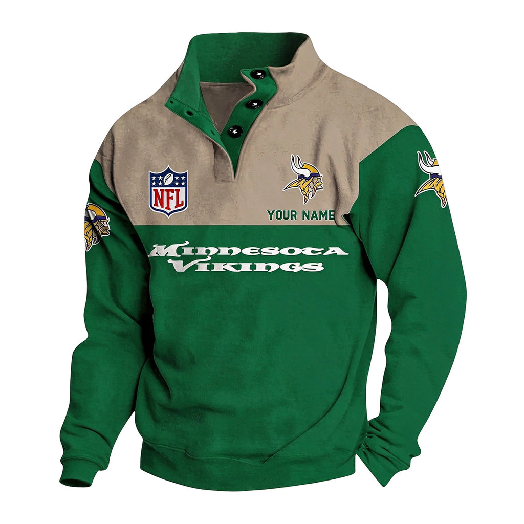 Men's Minnesota Vikings Button Mock Neck Sweatshirt