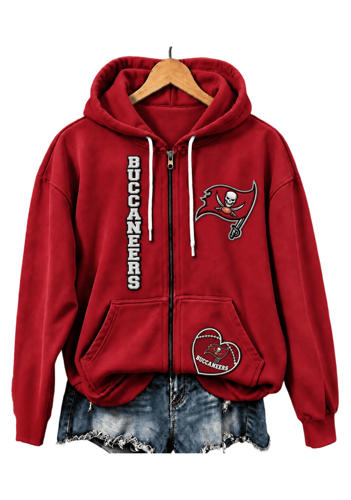 Tampa Bay Buccaneers Women Heart Football Graphic Zip Up Hoodie