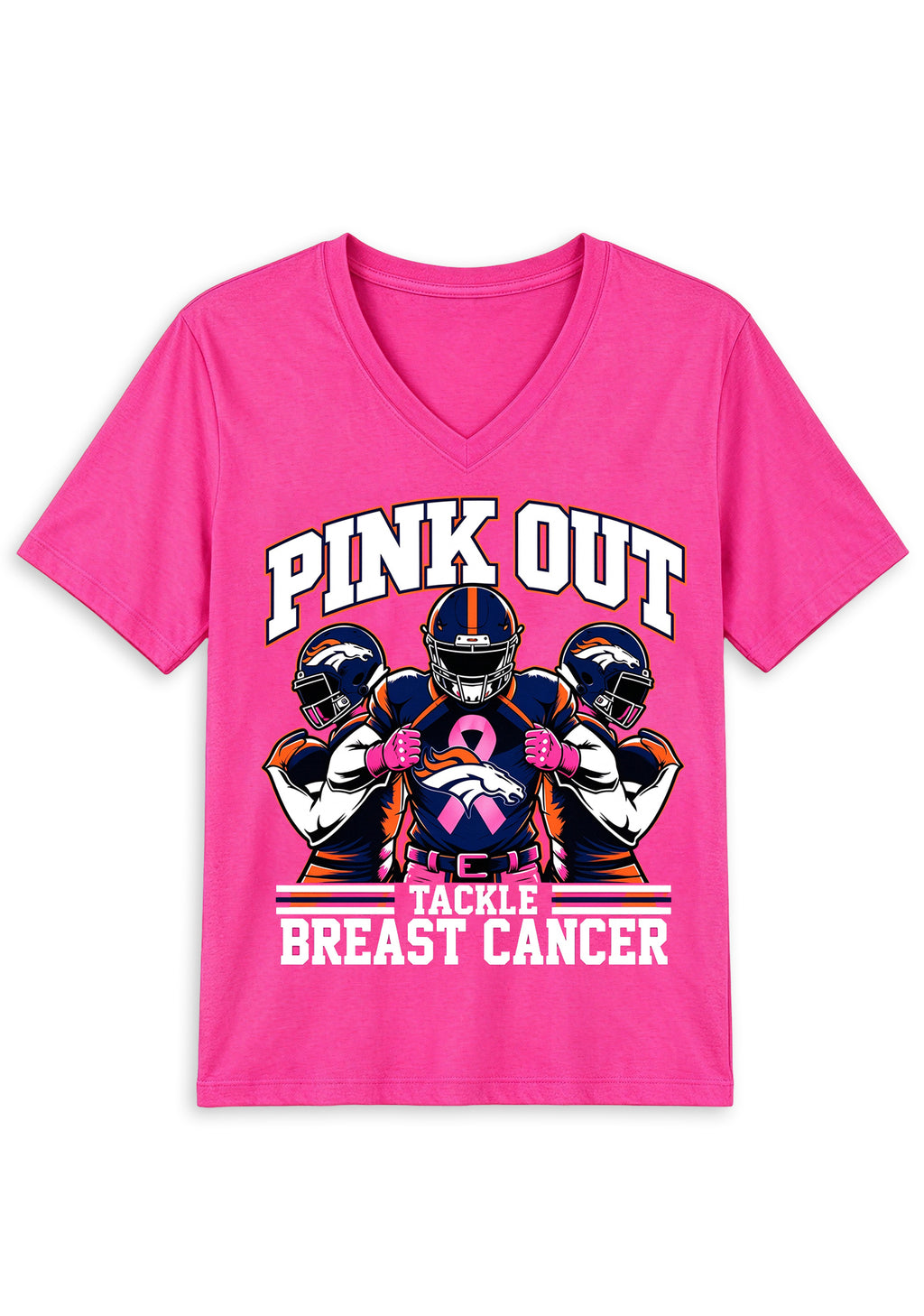 Denver Broncos Pink Out Tackle Breast Cancer Awareness V-Neck T-Shirt