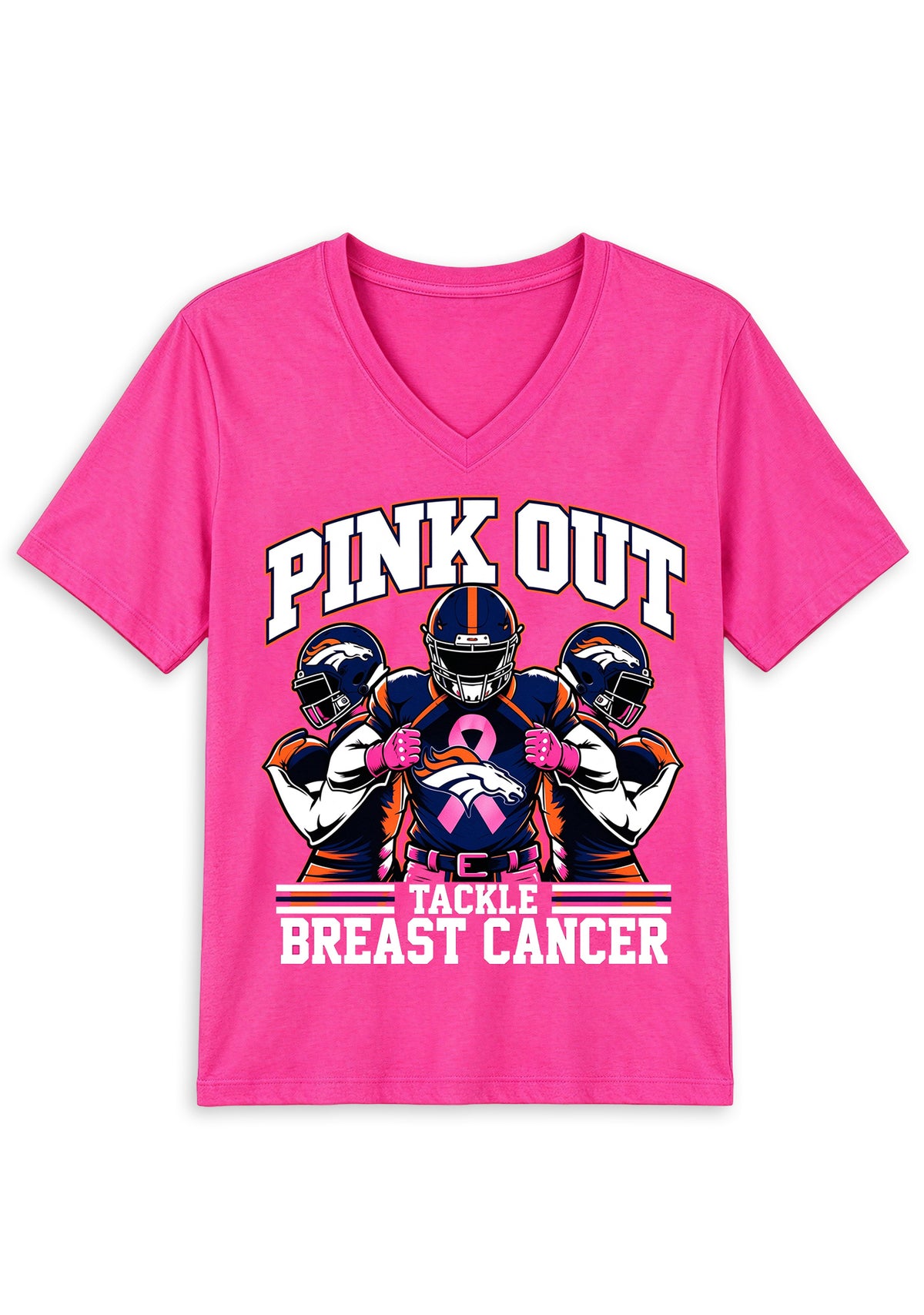 Denver Broncos Pink Out Tackle Breast Cancer Awareness V-Neck T-Shirt