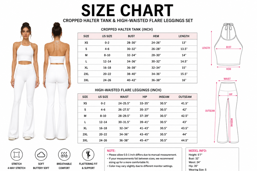 One Piece Halter Crop Top + High Waist Flared Pants Matching 2-Piece Set