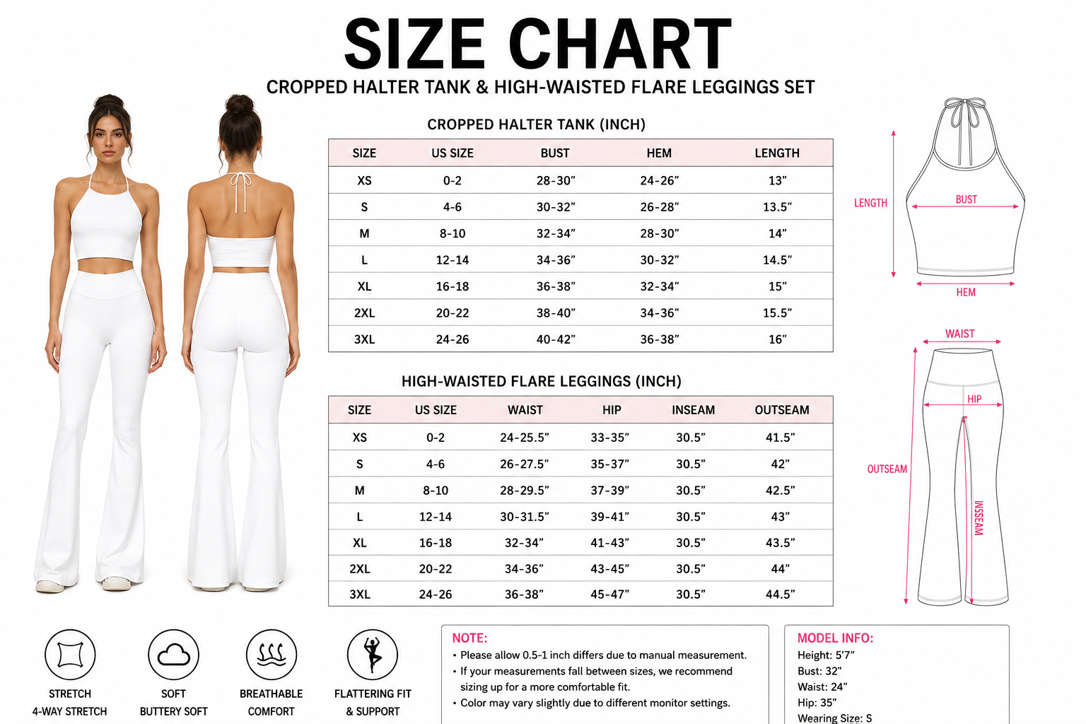 Demon Slayer Halter Crop Top + High Waist Flared Pants Matching 2-Piece Set