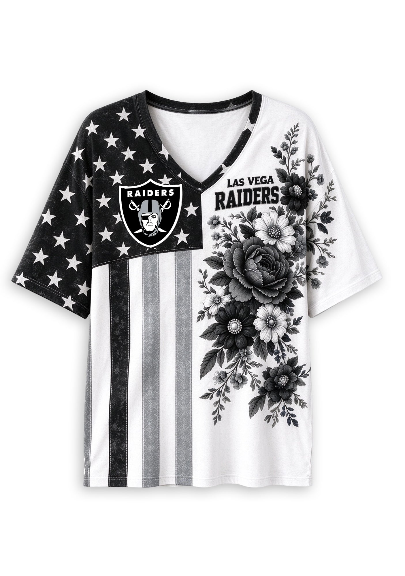 Women's Las Vegas Raiders American Flag Floral V-Neck T-Shirt Secondary image