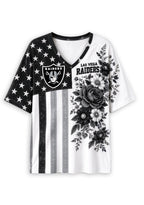 Women's Las Vegas Raiders American Flag Floral V-Neck T-Shirt