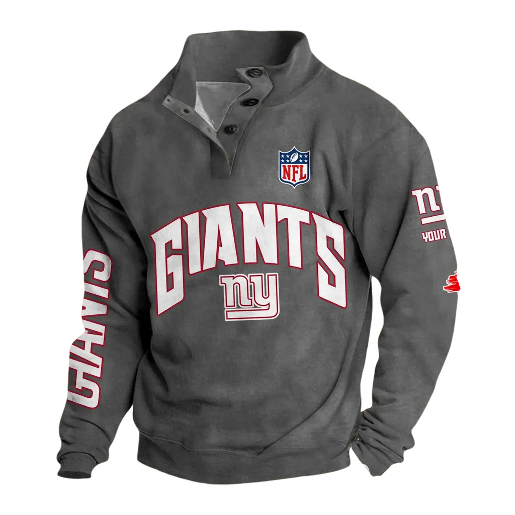 New York Giants Custom Button Mock Neck Sweatshirt