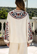 New York Giants Boho Floral Printed V-Neck Long Sleeve Shirt