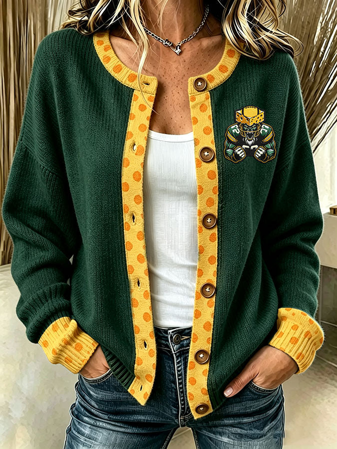 Women'S Casual Football Print Knitted Cardigan Top Main image