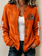 Women'S Football Printed Knitted Cardigan