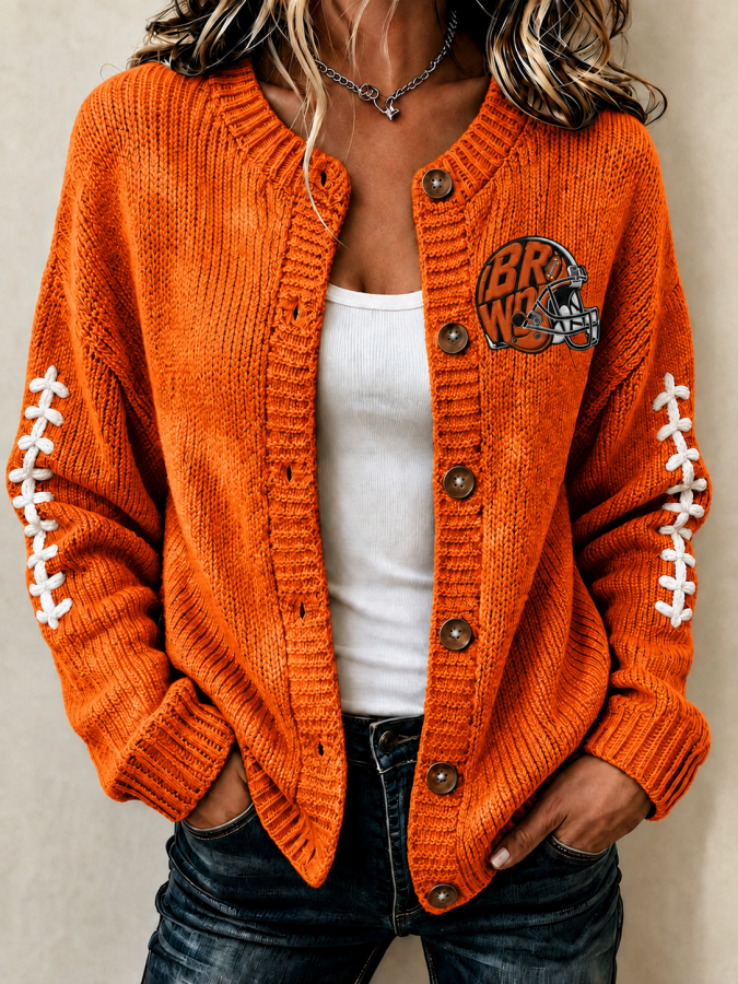 Women'S Football Printed Knitted Cardigan