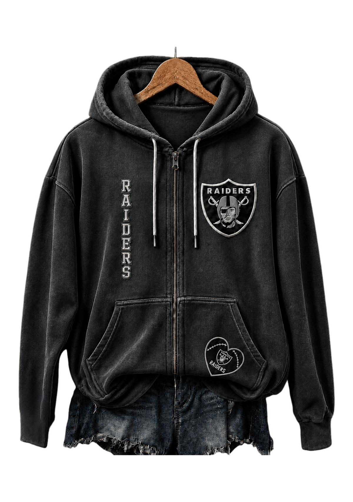 Las Vegas Raiders Women Heart Football Graphic Zip Up Hoodie