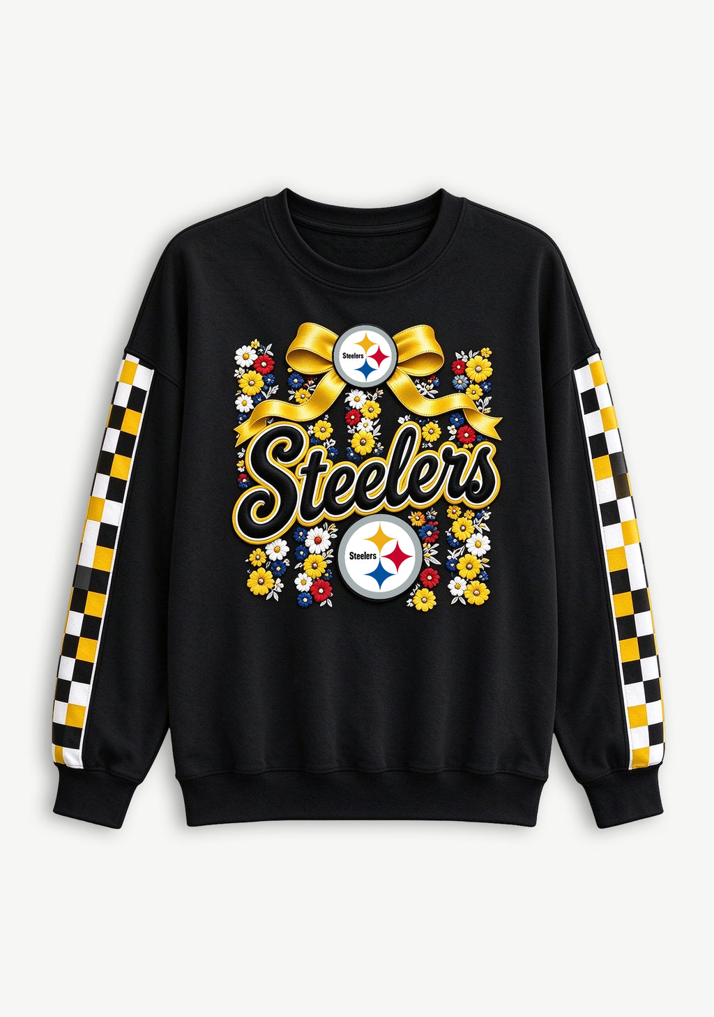 Women's Pittsburgh Steelers Floral Bow Crewneck Sweatshirt