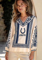 Indianapolis Colts Boho Floral Printed V-Neck Long Sleeve Shirt