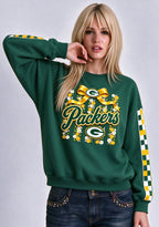 Women's Green Bay Packers Floral Bow Crewneck Sweatshirt
